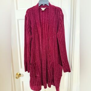 Matty M Burgundy Red Chenille Boyfreind Long Cardigan